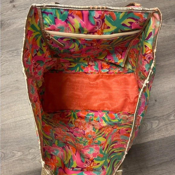 Lilly Pulitzer Colorful Floral Tote with Gold Trim - Picture 2 of 6